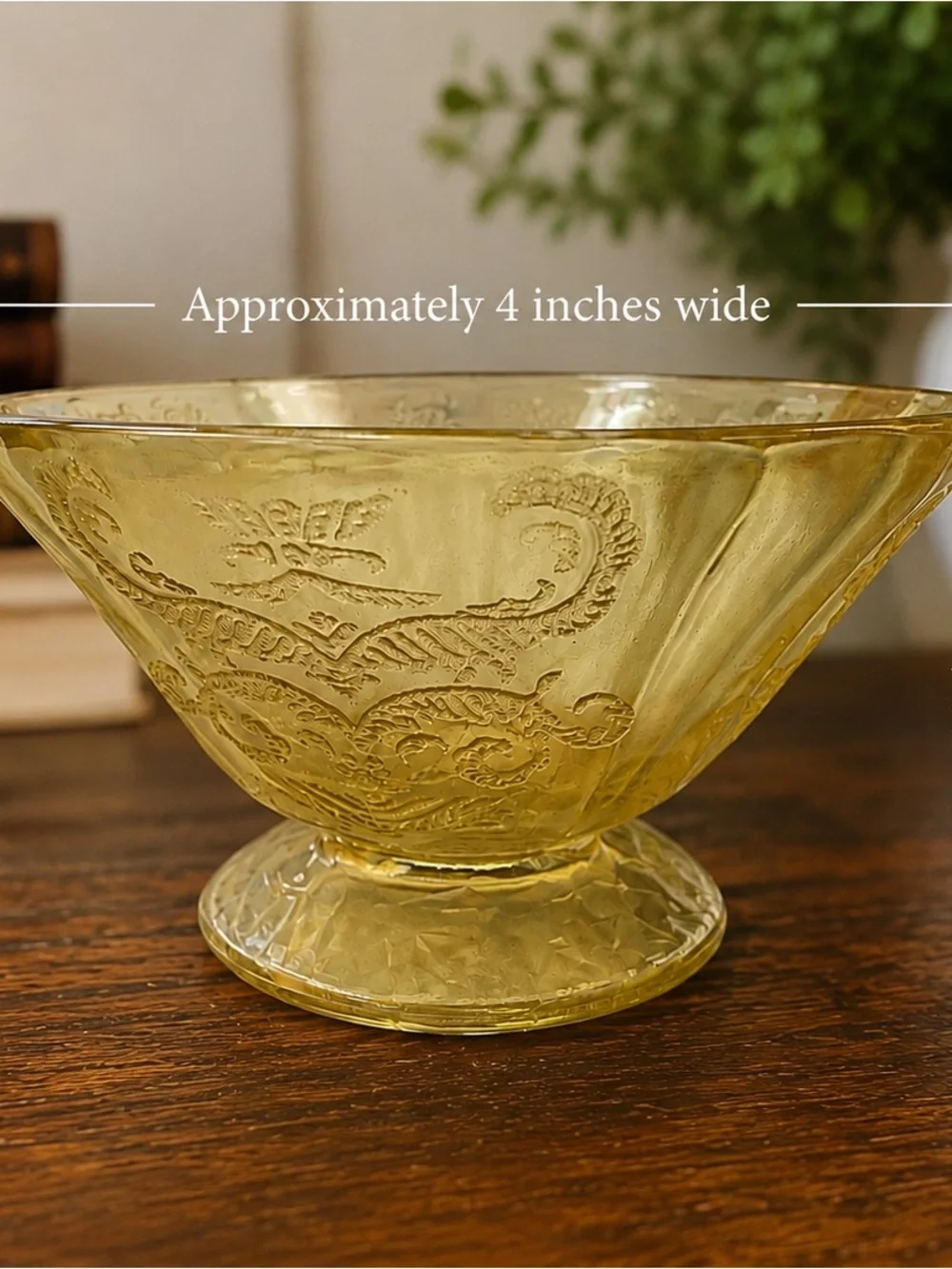 Vintage Amber Pressed Glass Footed Sherbet Dessert Bowls Set of 2 Floral Scroll